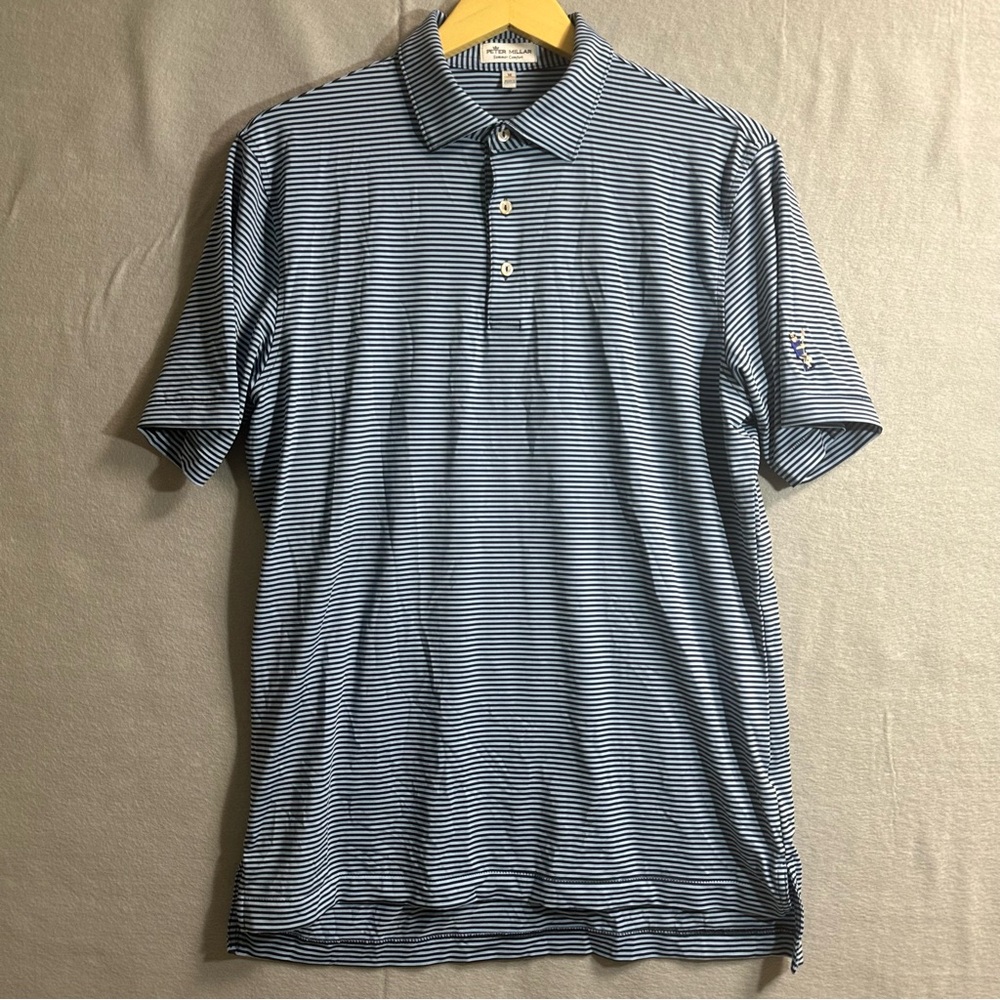 Peter Millar Summer Comfort Polo Shirt S Purple Striped Stretch Golf Logo